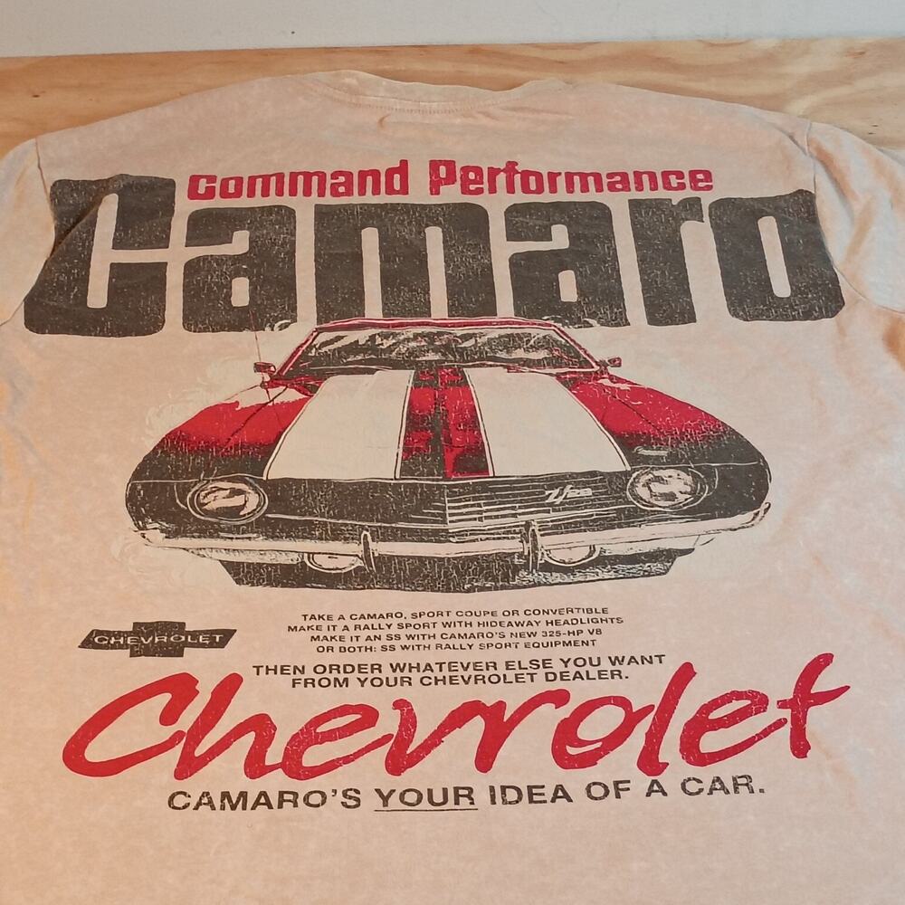 Chevrolet Camaro Z/28 Graphic T-Shirt Mens XL Tan Command Performance 2-Sided